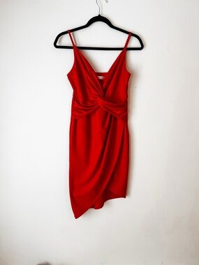 Hello Molly Red Twist-Front Spaghetti Strap Dress